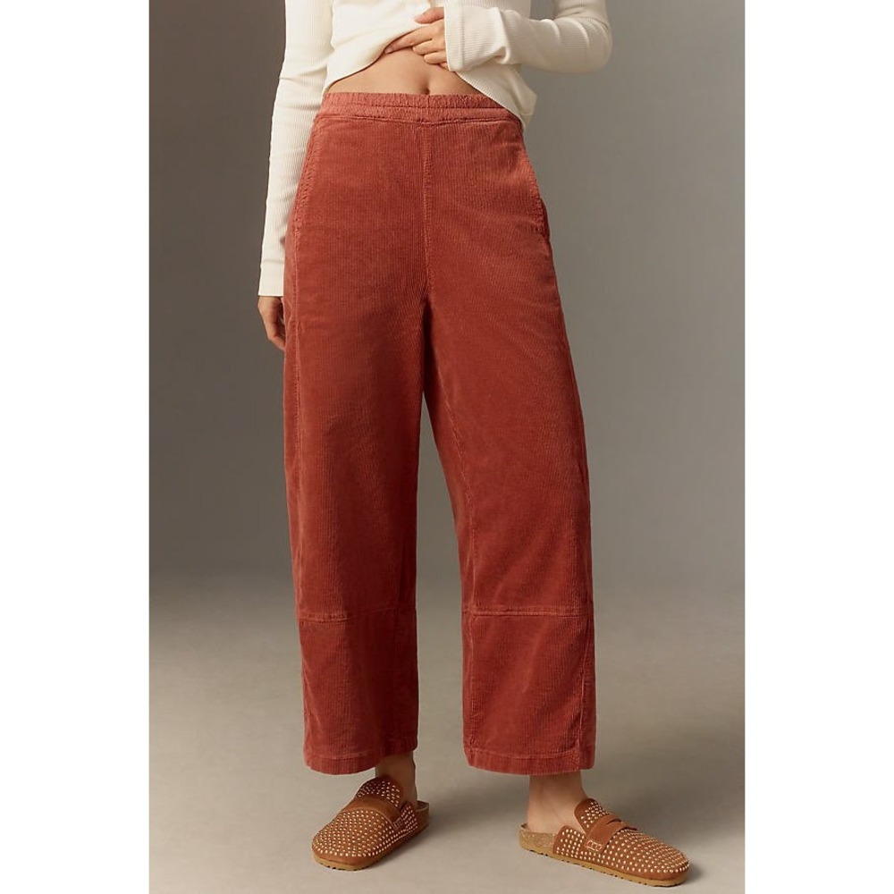 Pilcro Izzie Relaxed Terracotta Corduroy Barrel Wide Leg Pants M Boho Pull On